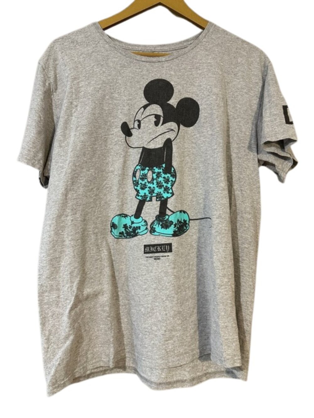 Disney Mickey Mouse Gray Graphic Tee | Teal Floral Print | Short Sleeve